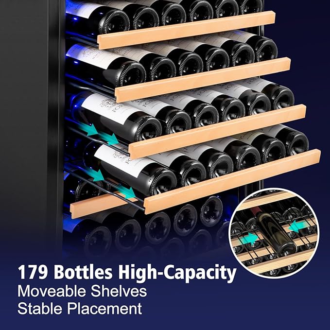 24 Inch Wine Cooler Refrigerator, 179 Bottles Professional Wine Cellars with Powerful Compressor,Quiet Operation and Elegant Design for The Wine Lovers - Image 3
