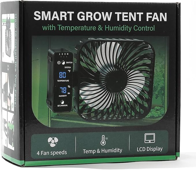 6" Grow Tent Fan with Temp & Humidity Display, Auto Temp & Humidity Control, 4 Speeds, 90° Oscillation, 2-Pack - Image 7