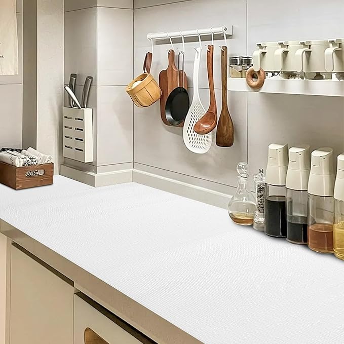 Shelf and Drawer Liner for Kitchen Cabinet, Non Adhesive Non Slip Thickened Cabinet Liners for Shelves, Refrigerator Cupboard Liners with Knife and Tape Measure, White, 12 in x 20 Feet - Image 8