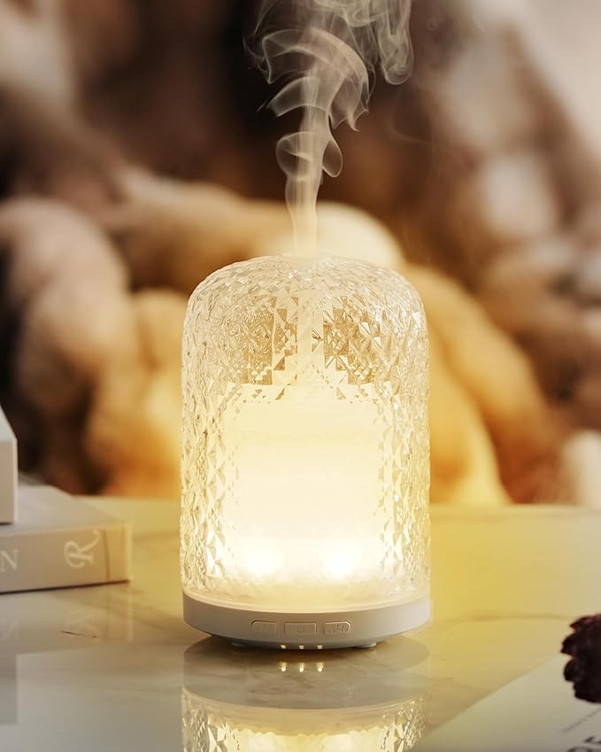 Essential Oil Diffuser – 2.4MHz Ultrasonic Aromatherapy Diffuser, Health Night Light, Timer & Auto Shut-Off, BPA-Free, 120ml Glass Oil Diffuser for Home, Office, Spa, Yoga by ONABOVIVA