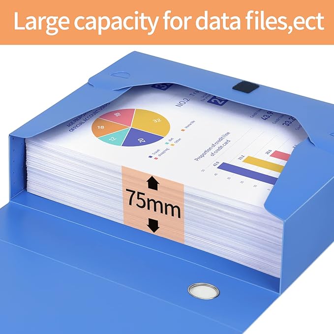 HUA JIE A4 Storage File Boxes Plastic Archives Cases with Lid, File Folder Organizer Document Filing Box for office,31×7.5×23.5 cm, Blue(Pack of 4) - Image 2