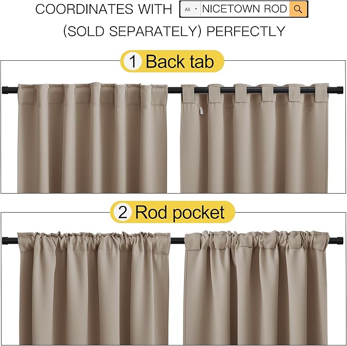 NICETOWN Blackout Curtain Panels Window Draperies - (Taupe Color) 70x63 inch, 2 Pieces, Insulating Room Darkening Blackout Drapes for Bedroom - Image 3