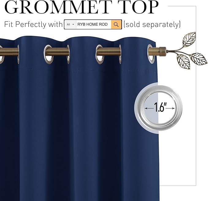 RYB HOME Blackout Curtains Soundproof Energy Saving Insulating Privacy Room Divider Curtains for Patio Sliding Glass Door Living Room Garage Home Theatre Large Window, W 150 x L 84 inches, Navy - Image 2