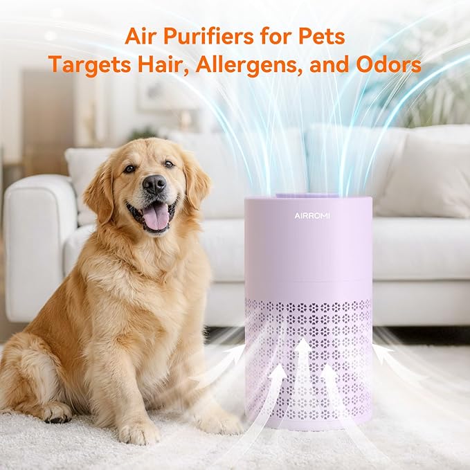 AIRROMI Air Purifier for Bedroom with HEPA 3-in-1 Filter, Pet Air Purifier for Home Cat Pee Smell, Covers Upto 990 Ft², Quiet 360°intake Air Cleaner for Pet Hair,Allergies,Pollen,Smoke A2001 Purple - Image 7