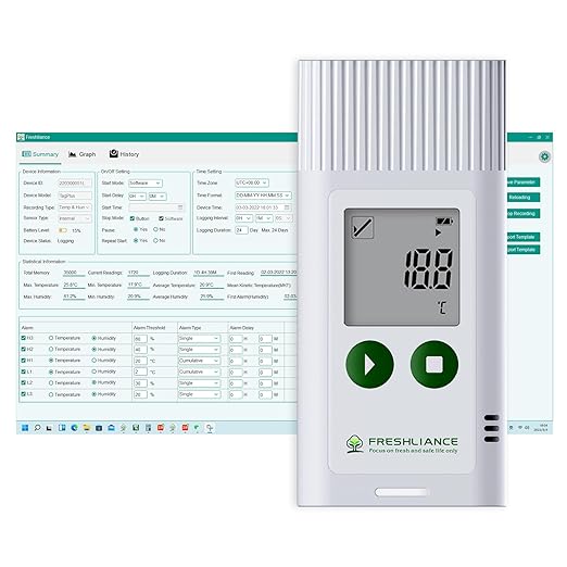 Freshliance USB Temperature Humidity Data Logger, Reuseable Temperature Humidity Recorder with PDF or CSV Report, Digital Refrigerator Thermometer Hygrometer for 35000 Points High Accuracy, TagPlus-TH by FRESHLIANCE