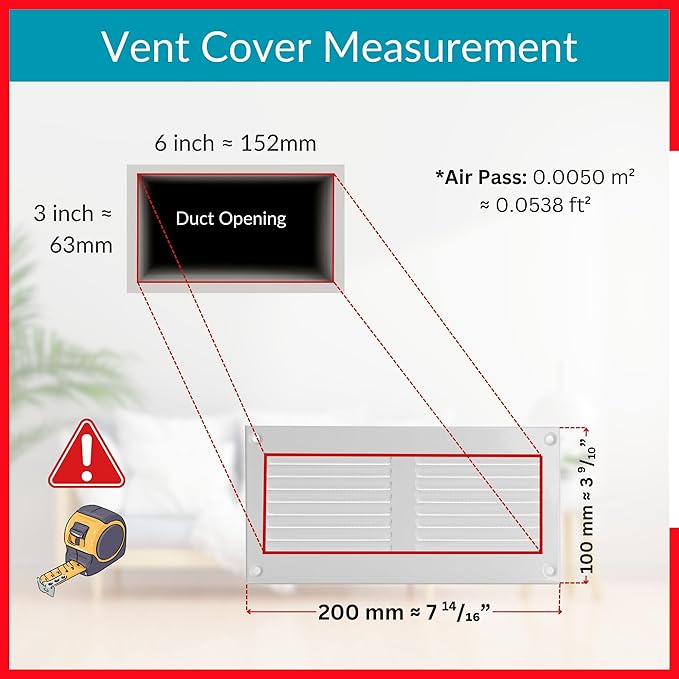 6x2 Vent Cover (Duct Opening) - White HVAC Return Air Grille for Wall and Ceiling - Metal AC Vent Cover with Mesh - Rectangular Ventilation Register - External Dimensions: 7.87" W x 3.94" H - Image 5