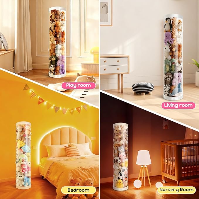 Stuffed Animal Storage Tube, 47x11 Inch Large Capacity Toy Storage Organizer with Zipper - Easy Assembly & Space Saving for Plush Toys, Ideal for Playrooms Living Rooms Bedrooms (ivory white) - Image 5