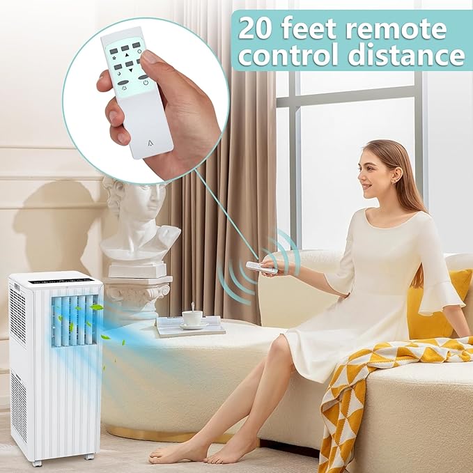 8,000 BTU Portable Air Conditioner – 3-in-1 Cooling, Dehumidifier & Fan for Rooms Up to 350 sq.ft. Quiet Energy-Saving Sleep Mode, 24-Hour Timer, Remote & Overheat Protection – Includes AC Window Unit - Image 2
