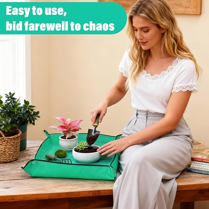 2pcs RepottingWJIAAA 2pcs Repotting Mat for Indoor Plants, 19.6 Mat for Indoor Plants, 19.69in Waterproof Foldable Potting Mats with Mess Control, Gardening Supplies for Transplanting Succulent - Image 7