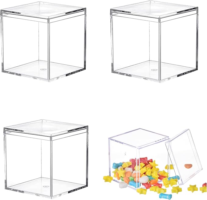 Acrylic box with Lid 4 Pack Small Clear Acrylic Square Cube Plastic Storage Box 1.77x1.77x1.77Inch/45X45X45mm for Birthday Valentine's Day Party Favor Acrylic Candy Jewelry Box by LOVPLAY