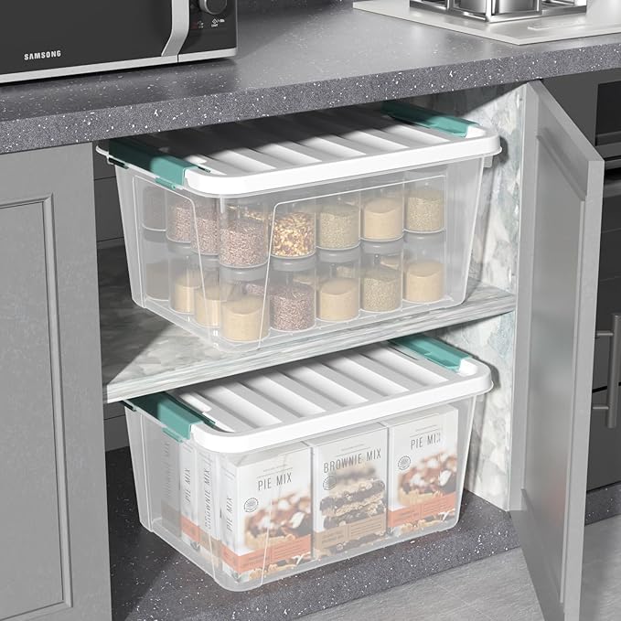 20 Quart Plastic Latching Storage Boxes, Clear Storage Box Bins with lids Set of 4 - Image 3