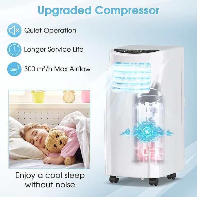 COSTWAY Portable Air Conditioners, 8000 BTU Air Conditioner Unit spaces up to 230 Sq.Ft with Remote Control Dehumidifier Function Window Wall Mount, 4 Caster Wheel, Sleep Mode and 2 Fan Speed - Image 4