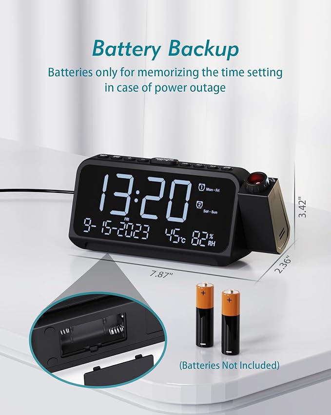 Roxicosly Projection Alarm Clock for Bedroom Ceiling, 118 dB Super Loud for Heavy Sleepers, Dual Alarm with Weekday/Weekend, Adjustable Volume, 6.7" Large Digital Dimmable Display, Easy to Read - Image 8
