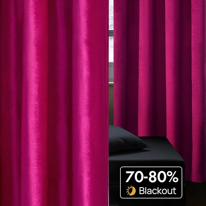 BULBUL Living Room Velvet Window Curtains 96 inch Length- 2 Panels Hot Pink Blackout Window Drapes Curtain Thermal Insulated Room Darkening Decor Grommet Curtains for Bedroom - Image 4