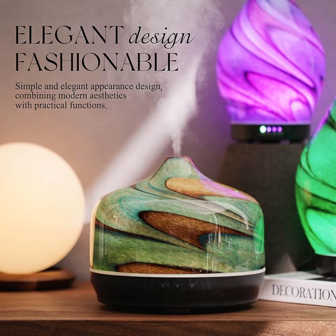 Porseme 500ml Glass Essential Oil Diffuser Aromatherapy Ultrasonic Cool Mist Humidifier 15-21 Running Hours Waterless Auto-Off Air Diffusers for Sleeping Yoga Office Working Spa and Rest (Teal Green) - Image 4