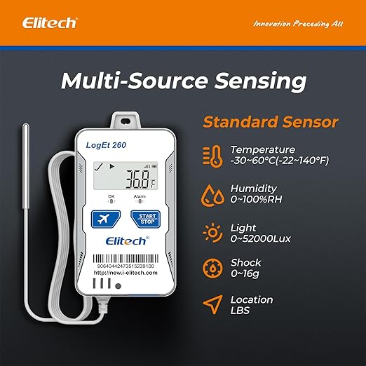 Elitech 4G Reusable Real-time Temperature Humidity Data Logger Light/Shock/Location, Built-in SIM Card,Shadow Data,Airplane mode,Cloud Storage,SMS/Email/APP/Web Alarm,100000 Points,Loget 260-THE-5Pack - Image 2