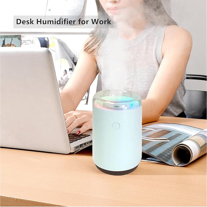 Sky Blue Portable Mini Humidifier - 255ml, Nano Cool Mist Spray, 40ml/h, 2 Light Modes, Quiet Personal Ultrasonic Humidifier for Desktop, Bedroom, Car, Travel, Plant - Image 4