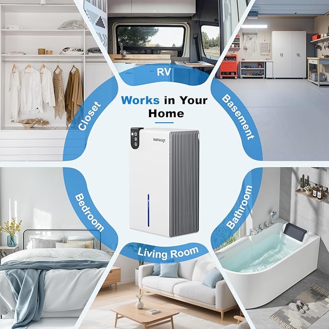 Dehumidifier for Home (85 OZ, 1000 sq ft) Small Dehumidifiers for Basement, Auto Shut-Off, Sleep Mode, 7 Color Light, Quiet Dehumidifier for Bedroom, Bathroom, Living Room with Drain Hose(White Grey) - Image 8