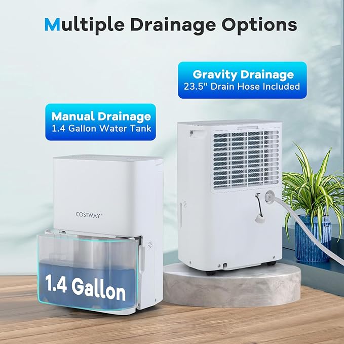 COSTWAY 65 Pints Energy Star Dehumidifier, 5000 Sq.Ft Portable Large Home Dehumidifier for Basements with 2 Modes & 3 Fan Speeds, 1.4 Gallon Tank - Image 5