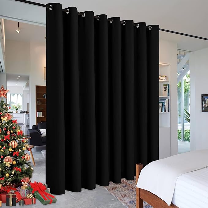 RYB HOME Extra Wide Curtains for Divider Room Separation Soundproof Temporary Door Curtains for Bedroom Closet Office Home Theatre Garage Living Room Privacy Drop Cloth, W 180 x L 84 inches, Black by RYBHOME