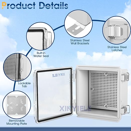 Waterproof Outdoor Project ABS Plastic Junction Box IP67 Weatherproof Dustproof Enclosure with Hinged Cover, Mounting Plate,Wall Brackets for Power Project (Clear, 5.9"x5.9"x3.5") - Image 3
