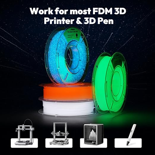 AMOLEN Glow in The Dark 3D Printer PLA Filament Christmas Bundle, Glow Filament Shiny Firefly Blue, Orange, Green and White, 1.75mm PLA Filament, Dimensional Accuracy +/- 0.02 mm, 200g X 4 Pack - Image 6