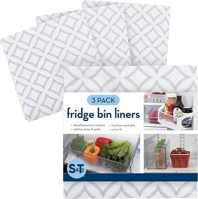 S&T INC. Fridge Liners, Shelf Liners for Kitchen Cabinets and Storage Bins, Non Adhesive Refrigerator Liners, Washable and Absorbent, 12 Inch x 24 Inch, Round Diamonds, 3 Pack by STINC