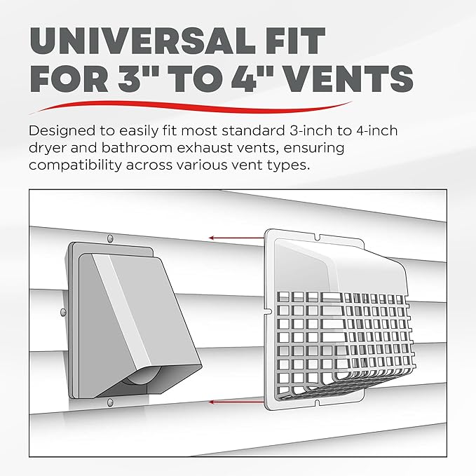 Deflecto Universal Bird Guard, Fits 3 inch to 4 inch Vent Hoods | Durable, Easy-to-Install & Prevents Birds, Rodents and Debris from Entering Dryer or Bathroom Exhaust | Strong Plastic Construction - Image 2