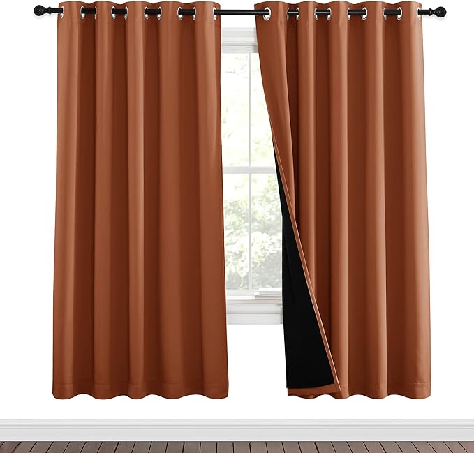 NICETOWN 100% Blackout Window Curtain Panels, Cold and Full Light Blocking Drapes with Black Liner for Nursery, 84 inches Drop Thermal Insulated Draperies (Burnt Orange, 2 PCs, 62" Wide Each Panel) - Image 2