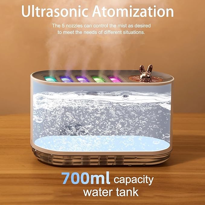 5 Nozzle Cool Mist Humidifier, Music-Sensing Humidifier Diffuser with 20 Color LED Light, 700ML Essential Oil Diffuse, Auto Shut-Off, Aroma Diffusers Humidifiers for Bedroom Home Office (Green) - Image 8
