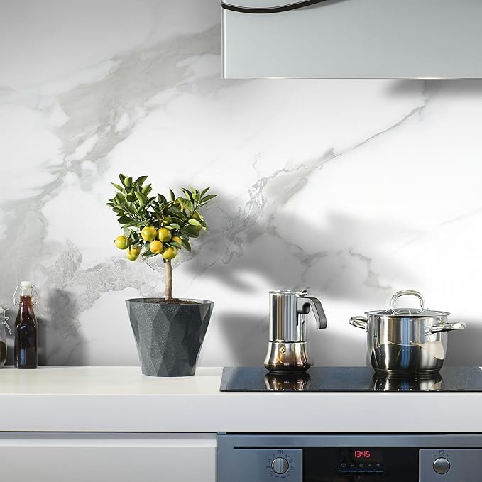 Marble Peel and Stick Waterproof Wall Paneling, 118" x 47" Carrara White Glossy Finish Self-Adhesive Backsplash Tile Vinyl Wall Panel for Kitchen Bathroom Wall Decor, Covers 38.75 Sq. Ft. - Image 9