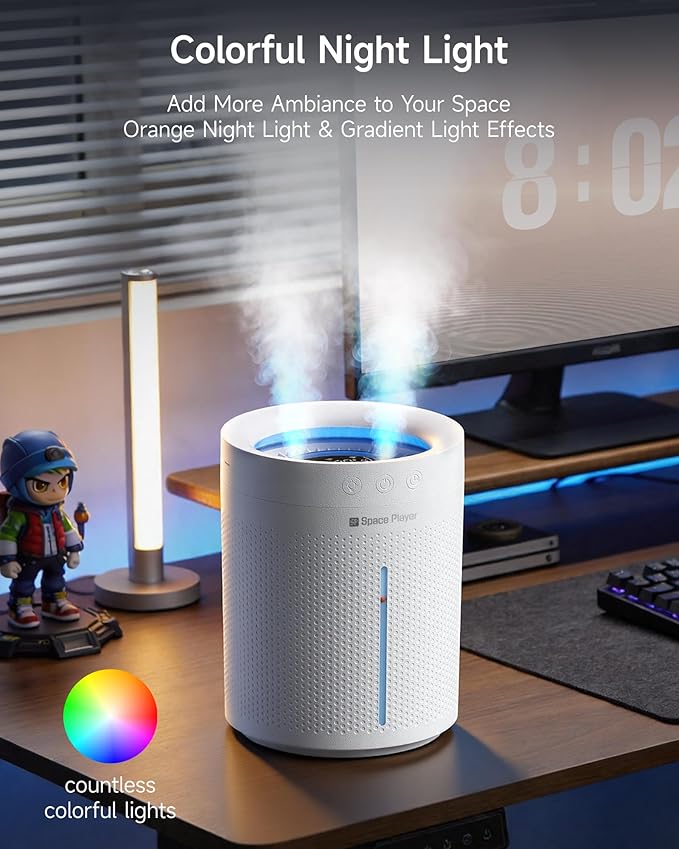 SP SpacePlayer Wireless Humidifier for Bedroom Large Room, 3L Top Fill Cool Mist Ultrasonic, 4000mAh Rechargeable (Cordless), 4 Modes, 23-28dB Quiet, 8H Timer Auto-Off, BPA-Free, Easy Fill Clean - Image 5
