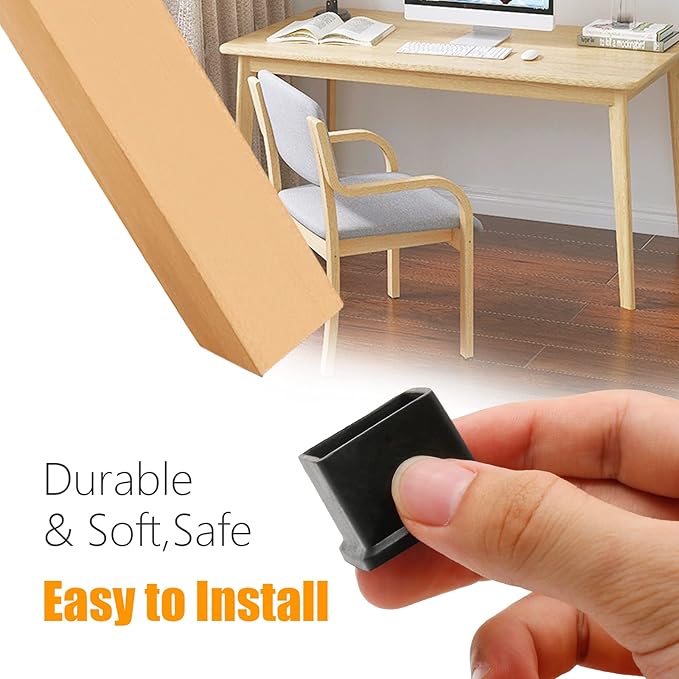 12PCS Square Chair Leg Caps 1-3/16" x 1-3/16" Square Rubber Covers Black Furniture Foot Table Chair Leg End Cap, Anti-Slip Chair Leg Floor Protectors, Black - Image 4