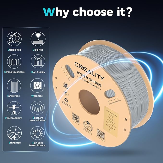 Creality PETG Filament, Hyper 1.75 mm 1 kg PETG: High-Speed 3D Printer Filament 30-600 mm/s, Dimensional Accuracy +/- 0.02 Cardboard Spool (2.2 lbs) for Most FDM 3D Printers,Grey - Image 3
