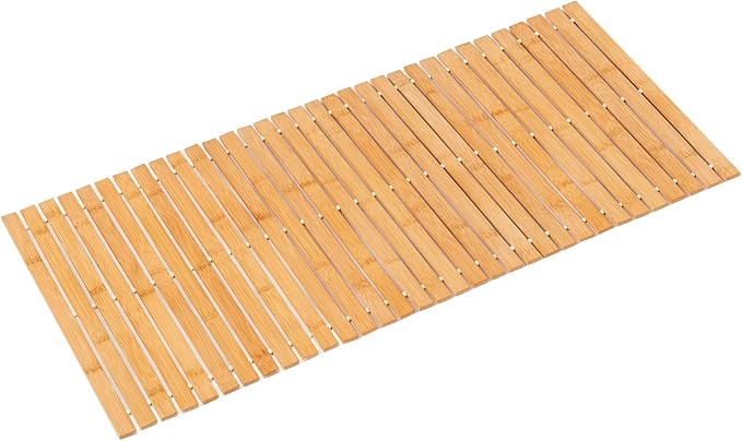 Bath Mat Bathroom Runner Long Large Rugs Floor Wood Shower Bathtub Waterproof Non Slip Accessories 16x34 Inch Easy to Clean, Natural, 1 pc by Fovlaurs