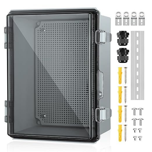 Waterproof Electrical Junction Box, IP67 Plastic Weatherproof Electrical Enclosure with Aluminum DIN Rail, Mounting Plate, Wall Brackets for DIY Project WiFi, Clear (13.8''×9.8''×5.9") by TOTUFY