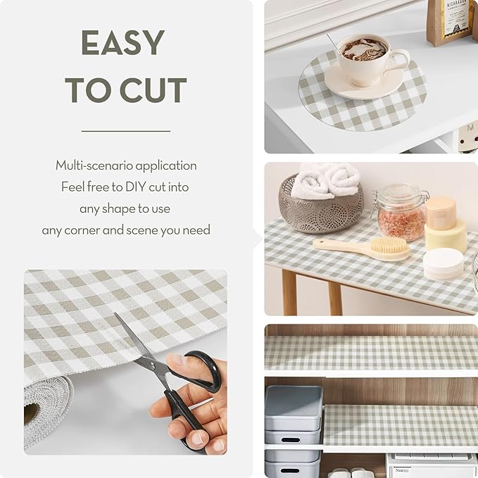 Drawer Shelf Liner for Kitchen Cabinet Liner Non-Adhesive Non-Slip Shelf Thick Strong Grip Waterproof Contact Paper Easy to Clean for Shelves,Green Plaid,17.5IN X 10FT - Image 4