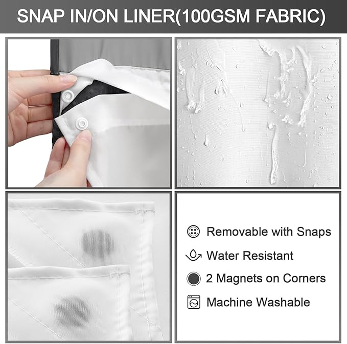 No Hook Shower Curtain and Liner Set,Black Hotel Waffle Shower Curtain with Liner 81" L x 72" W - Image 4