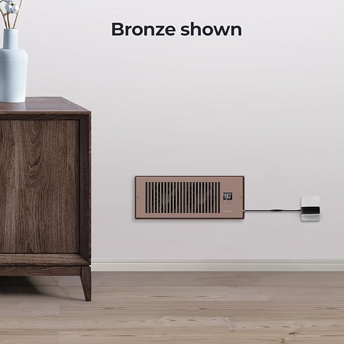 Quiet Register Booster Fan Fits 4" x 12" Register Holes, 10-Speed Smart Heating Cooling AC Vent Fan with Remote Control and Thermostat Control - Bronze - Image 7