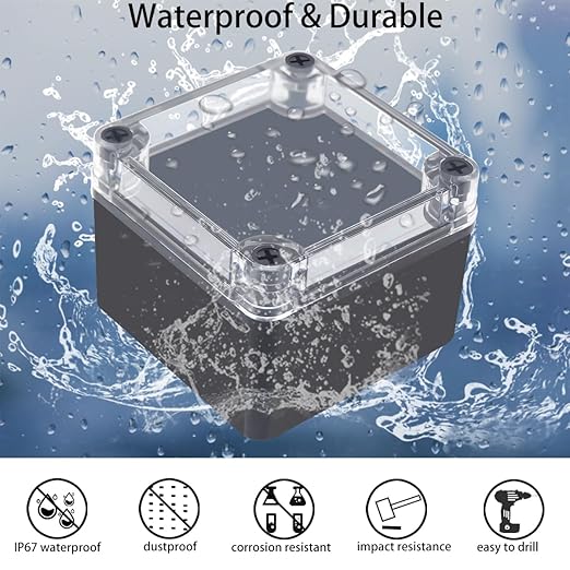 Junction Box,IP67 Waterproof ABS Black Project Box Clear Cover with Mounting Plate Electrical Box Enclosure for Outside Electronics 3.9 x 3.9 x 3inch(100x100x75mm) - Image 2