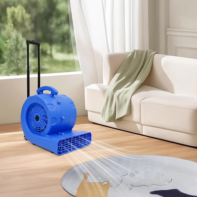 Air Mover Blower Fan, 750W 3-Speed Carpet Dryer Fan with Casters and Telescopic Pull Rod, Centrifugal Air Mover for Home Commercial, and Janitorial Use - Image 9