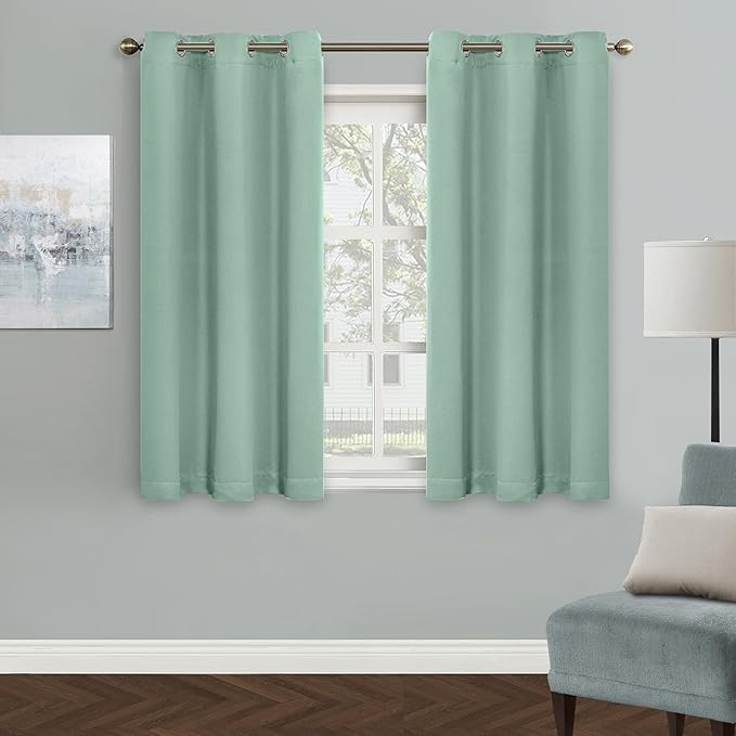 MYSKY HOME Light Green Curtains for Boys Room Blackout Curtain for Bedroom Kitchen Windows, Grommet Top Room Darkening Curtains, Thermal Insulated Curtain, 1 Curtain Panel, 42 x 45 Inch, Aqua by MYSKYHOME