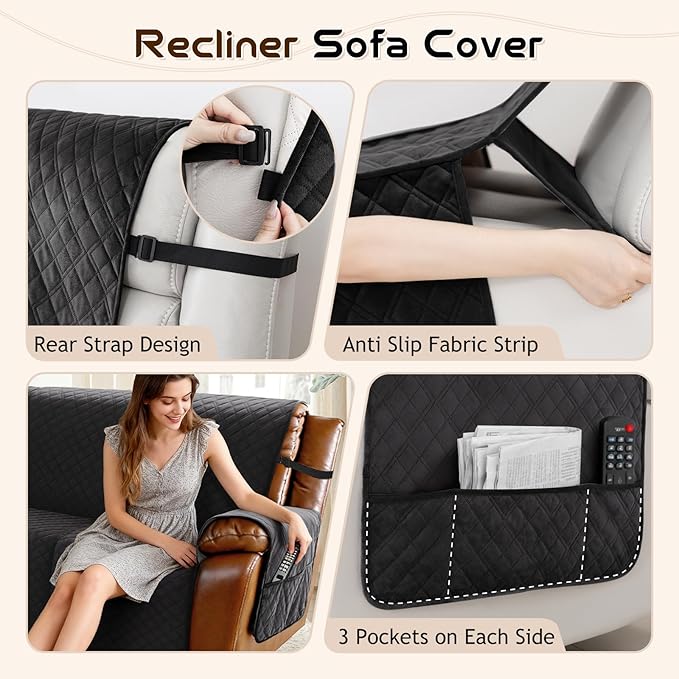 Arfntevss Waterproof Recliner Sectional Couch Covers for Reclining L Shape Sofa Cover Non Slip Washable L Shaped Slipcover Sets for Dog Furniture Protector (5 Seat with 1 Console Cover, Inky Black) - Image 4