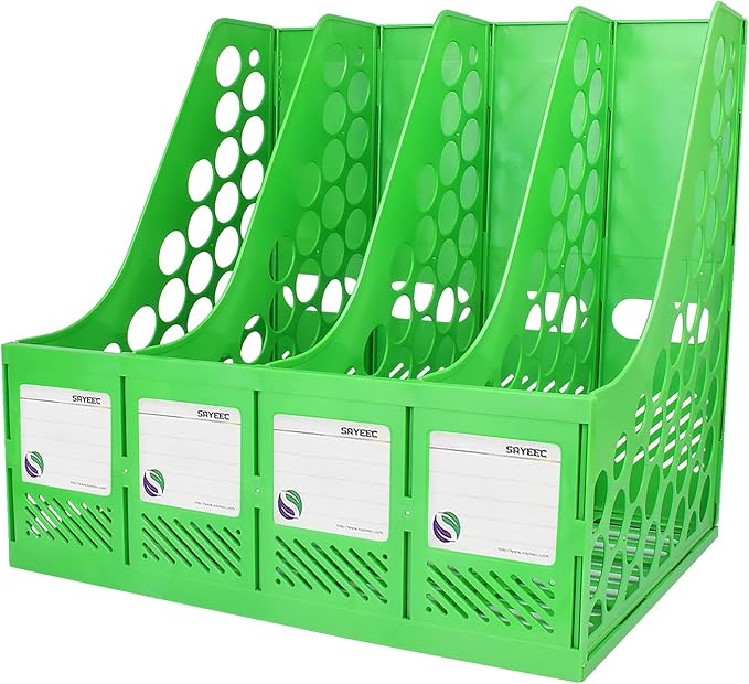 SAYEEC Magazine File Holder, Plastic Desk Organizer File Folder Holder for Desk with 4 Vertical Compartments, Sturdy Desktop Binder Organizer Home Accessories Storage for Office Organization (Green) by SAYEEC