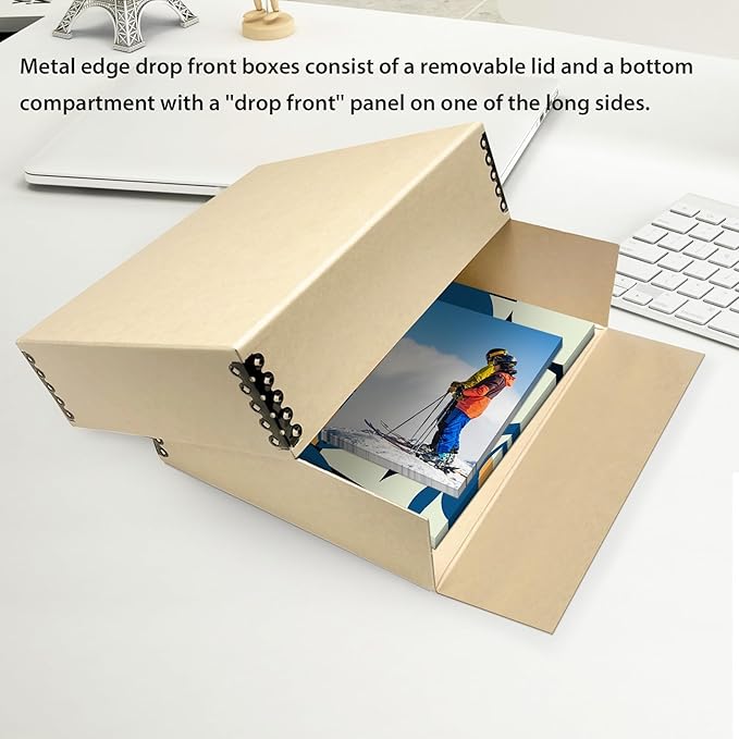 Lineco Museum Archival Storage Box, 9.75x12.75x3 in. Drop Front Design. Acid-Free with Metal Edge. Organize Photos, Pictures, Prints, Documents, Crafts, DIY. Tan, 1 Pack - Image 6