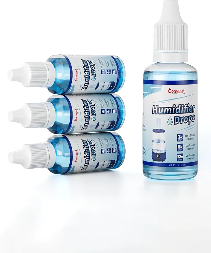 Humidifier Treatment Drops Concentrate Cleaner Reduces Buildup & Scaling, Deodorizes Water, Fits All Models, 400+ Day Supply, 4PK by comeast