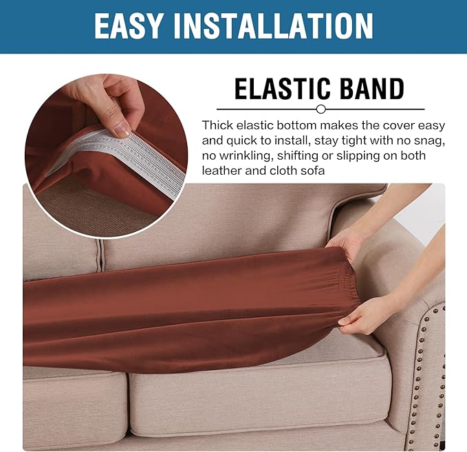 H.VERSAILTEX Velvet Stretch Individual Couch Cushion Cover Plush Slipcover for Loveseat Sofa Furniture Protector Seat Cover (1 Piece Loveseat Cushion Cover, Rust) - Image 4