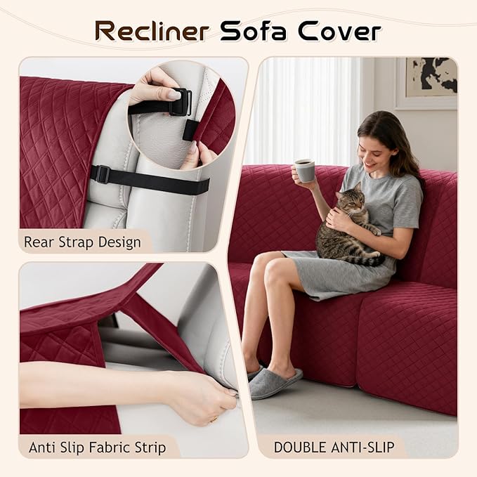 Arfntevss Waterproof Recliner Sectional Couch Covers for Reclining Sectional L Shape Sofa Cover Non Slip Washable Recliner L Shaped Slipcover Dog Additional Seat Protector (1 Seat Cover, Wine Red) - Image 4