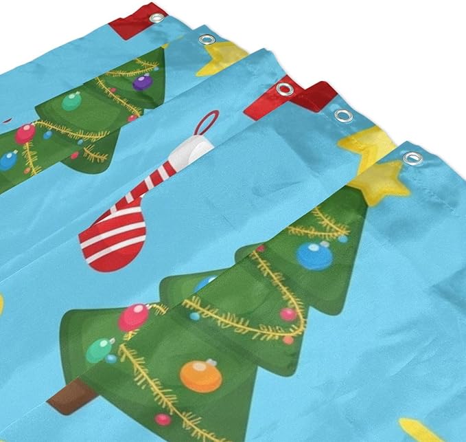 Christmas Santa Tree Blue Shower Curtain Liner 72×72 inch for Bathroom Curtain Anti Mold Shower Curtain with Hooks Bathroom Accessories - Image 3