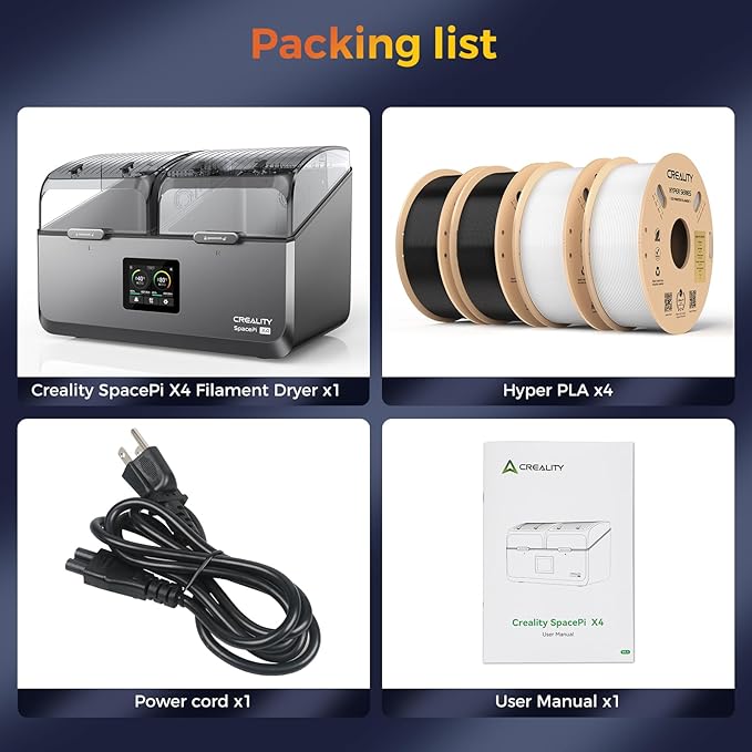 Creality Filament Dryer 4 Spools,Space Pi X4 Filament Storage Box: Dual Independent Heating Chambers Up to 85℃, Auto Silent Power Saving Storage with 4kg Hyper PLA (Black/White) - Image 8